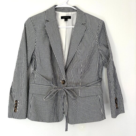 Ann Taylor Striped Blazer Jacket Blue White Nautical Size 8 - Picture 1 of 10